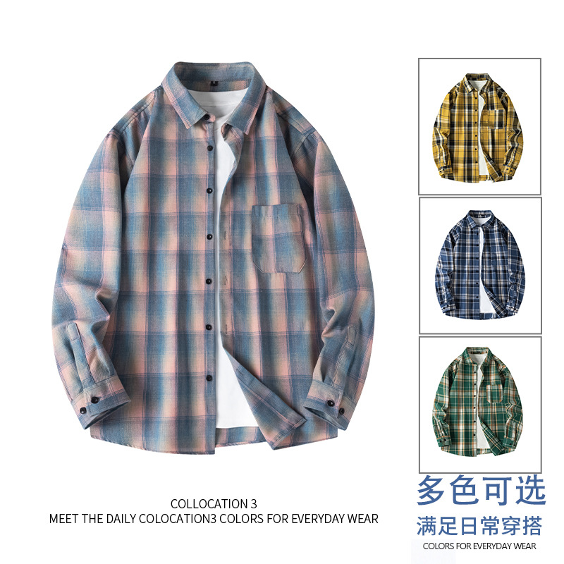 2024 Trendy New Spring Shirt Trendy Plaid Style Casual Breathable Long-sleeved Jacket Teenager Men's Top