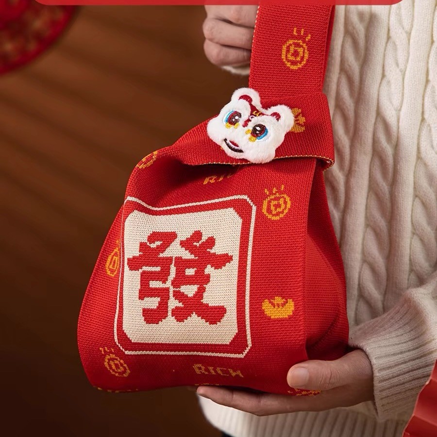 Вязаная сумка на Новый год 2025, праздничная, подарок на свадьбу, сумка на запястье, с наступающим Новым годом