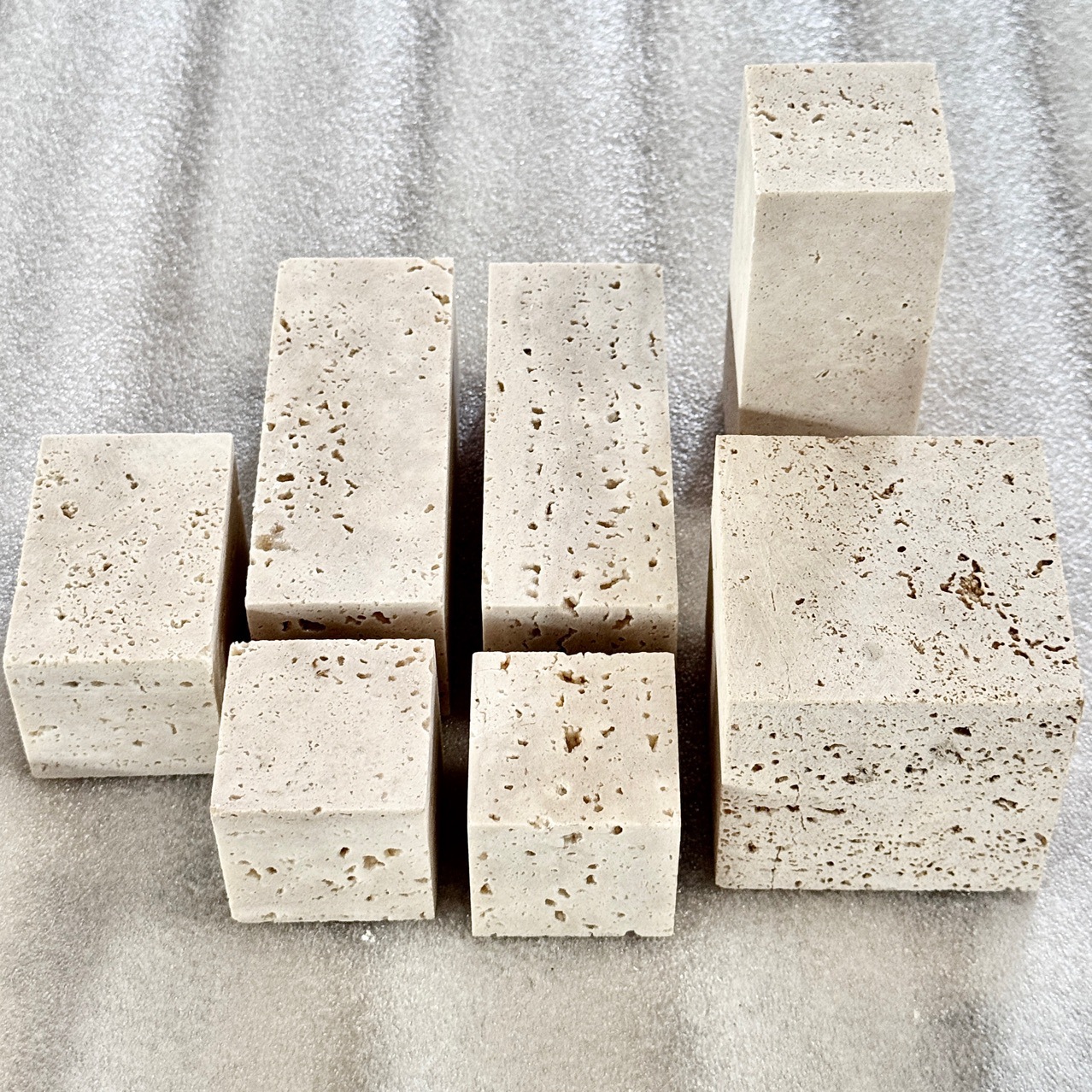 Wabi-Sabi Style Natural Travertine Jewelry Display Base Marble Square Ring Holder Yellow Travertine