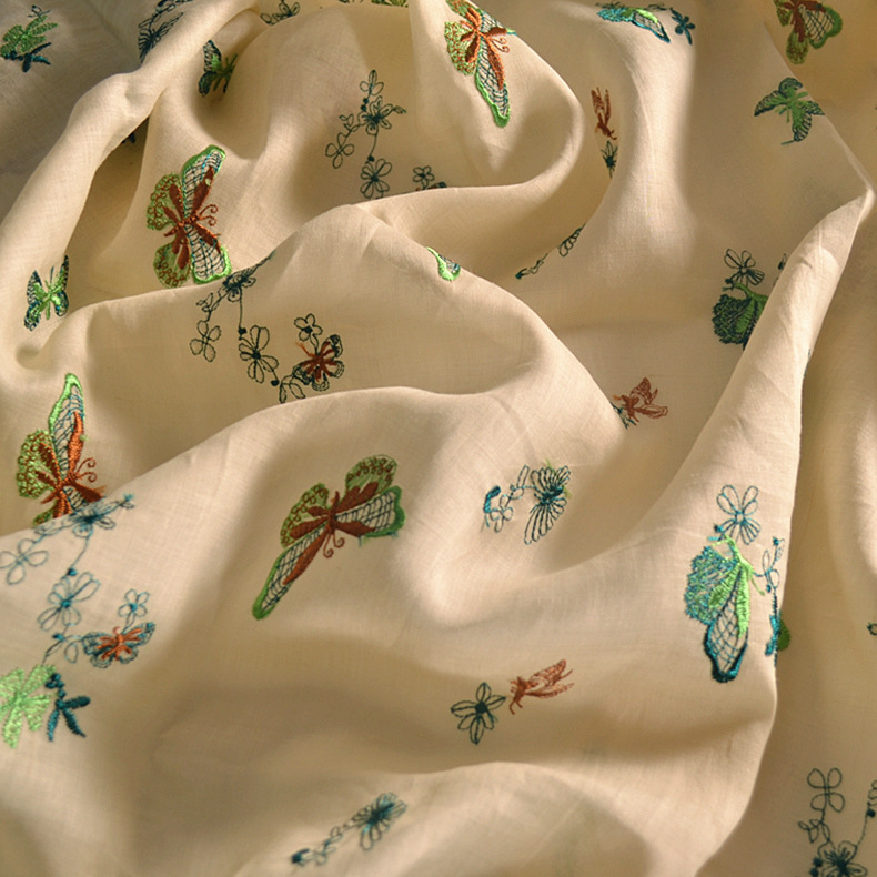 Factory wholesale high-end pure Ramie embroidery cloth summer dress shirt Chinese style small shirt Hanfu embroidery fabric