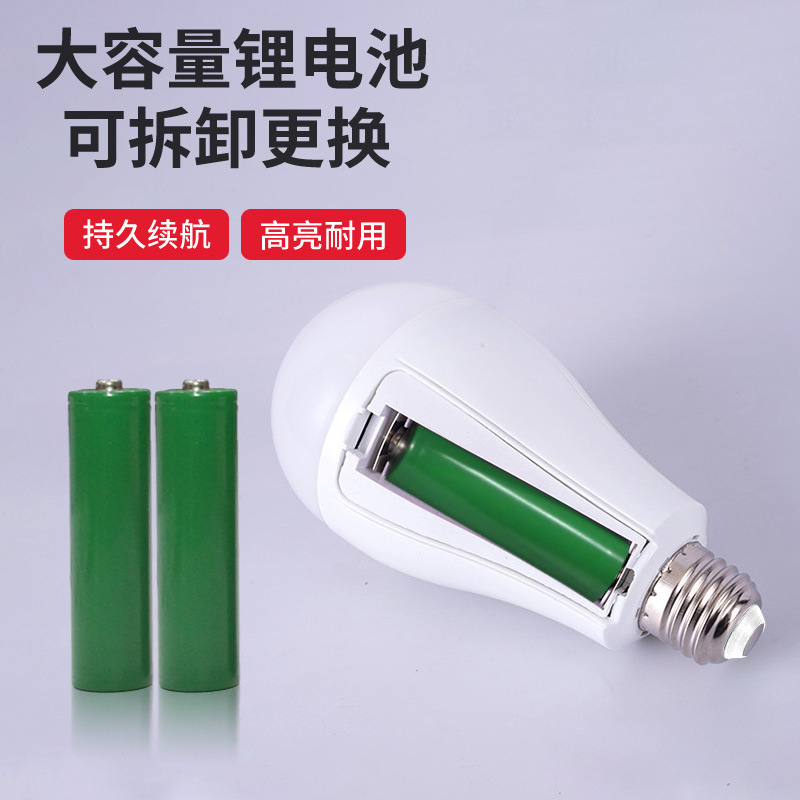 Type-C Rechargeable Led Bulb with Dual Battery for Power Outage Emergency, USB Light for Night Market Stalls and Camping, Dual Battery Powered