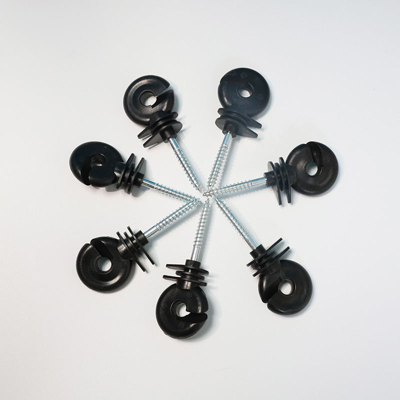 Black Flat Cap Electric Fence Insulator Self-Tapping Screw Type Pointed Insulator Ranch Electronic Fence Insulator