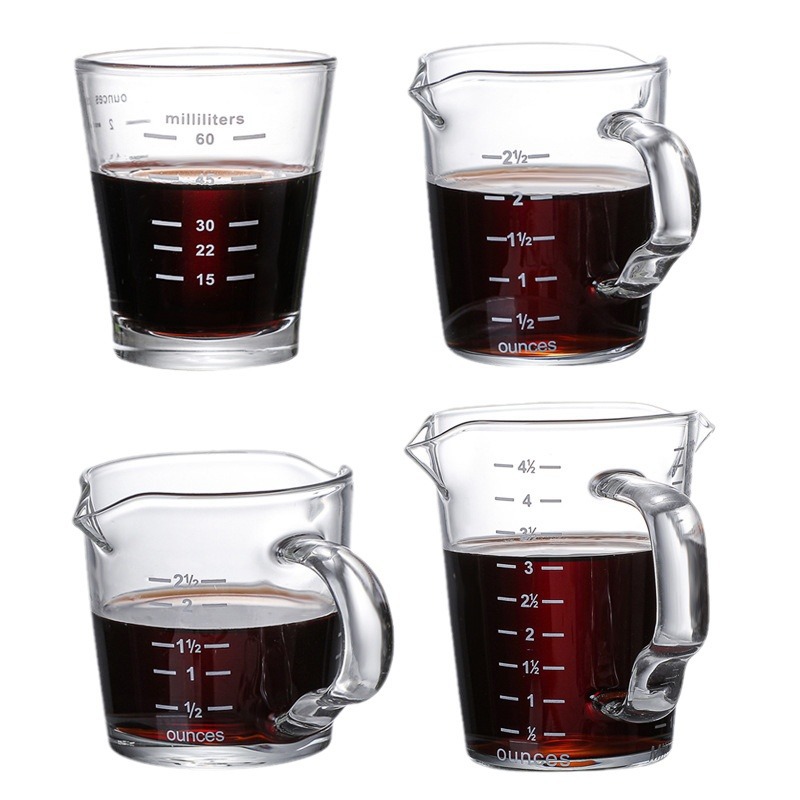Customized Coffee Cup Glass with Scale Espresso Extraction Measuring Cup Wooden Handle Milk Cup Ounce Cup Small Milk Jug