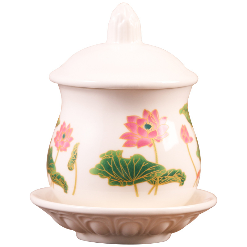 Ceramic Supplies Holy Water Cup Buddha Front Lotus Water Purification Cup Guanyin God of Wealth Taoist Cup Buddha Ceramic Buddha Table Cup