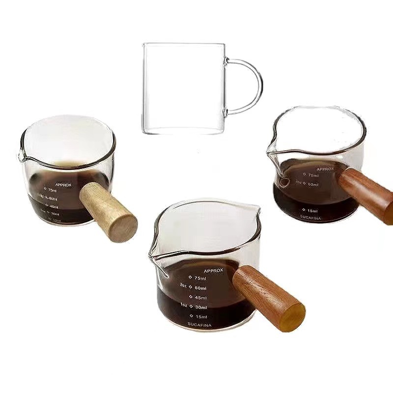 Маленькая молочная чашка из высокобorosilicate стекла с деревянной ручкой, соусник, мини-емкость для приправ, кофейник