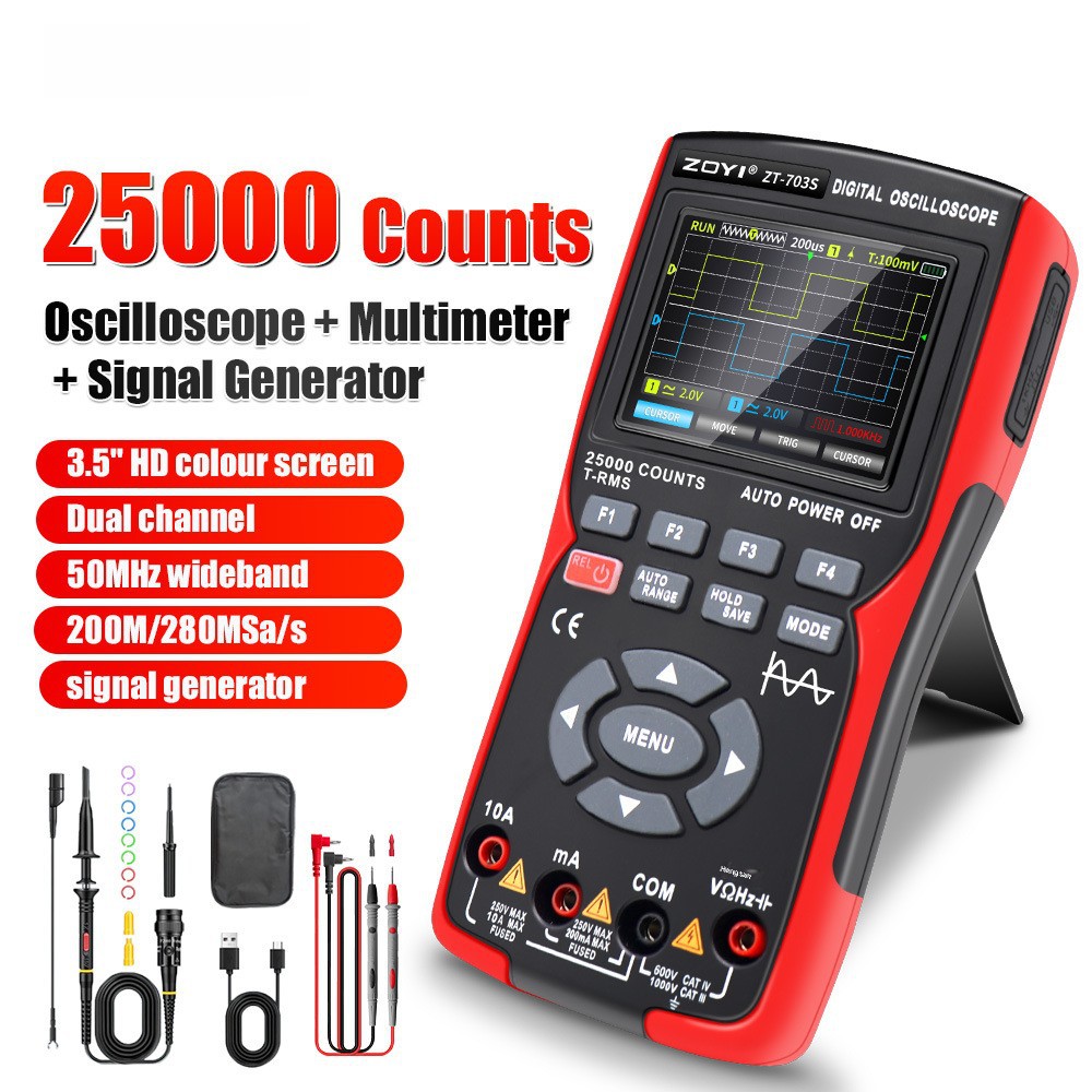 Zhongyi oscilloscope multimeter ZT-703S three-in-one high-precision dual-channel 50m oscilloscope signal source cross-border
