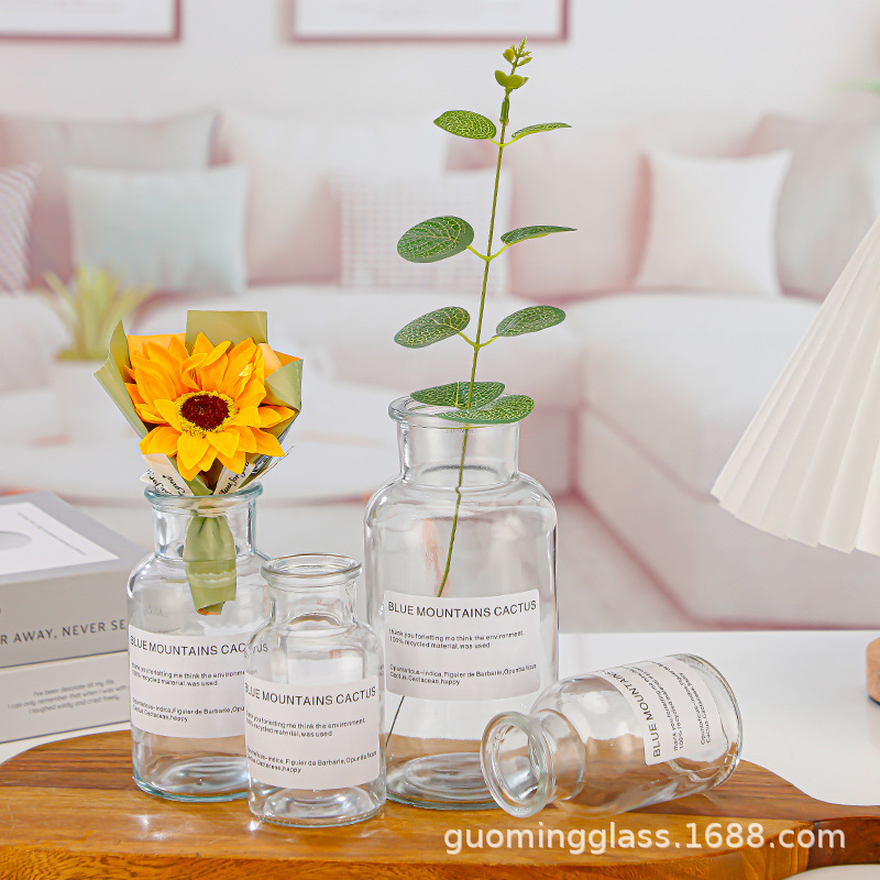 in stock European-style Transparent Glass Vase Hydroponic Vase Brown Dried Flowers Small Vase Shooting Props Reagent Bottle