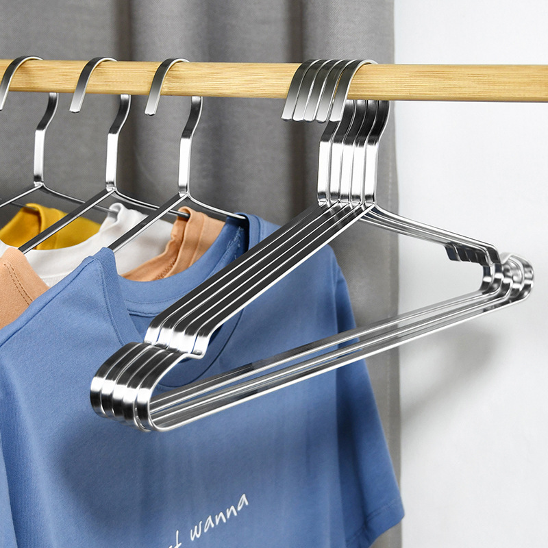 Wholesale 304 Stainless Steel Flat Bar Clothes Hanger Thickeneded 8mm Anti-Slip Clothes Hanger Solid Clothes Drying Rack Adult Clothes Hanger Drying Rack