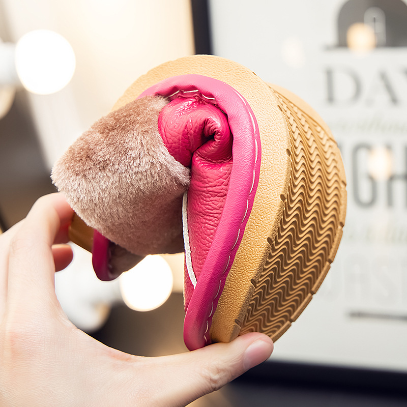 High-end gift indoor leather slippers for men and women home home autumn and winter warm couple confinement cotton slippers wholesale