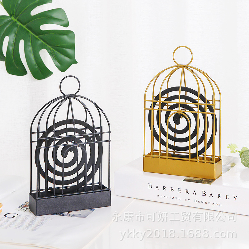 Creative Iron Bird Cage Mosquito Incense Rack Triangular Mosquito Incense Rack Household Hanging Mosquito Incense Box Incense Bracket Simple and Can Be Hung