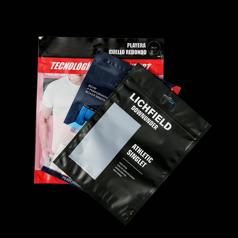 Factory color printing plastic printing three side seal underwear socks fish food bag