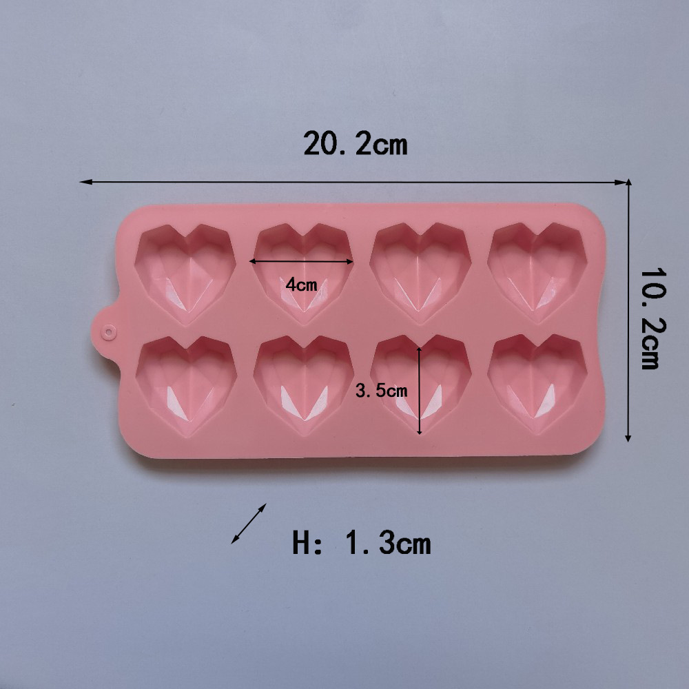 8 Consecutive Diamond Heart Chocolate 110 Silicone Mold Cake Ice Cream Pudding Dessert Mold Soap Baking Utensils