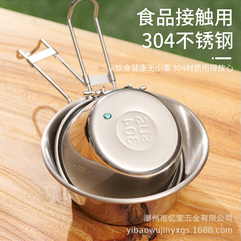 Xue La Bowl 304 Stainless Steel Foldable Camping Kitchenware Outdoor Handle Mountaineering Foldable Portable
