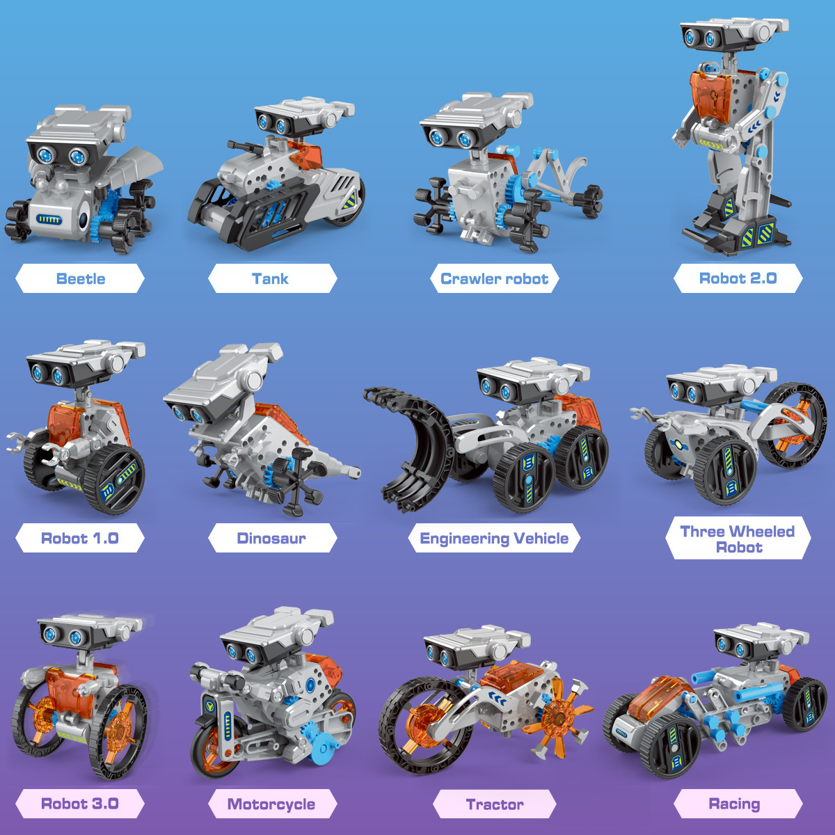 Cross-Border Kidsren's Educational Toys Electric Assembled Science and Education Building Blocks 12-in-1 Handmade DIY Educational Assembled Robot