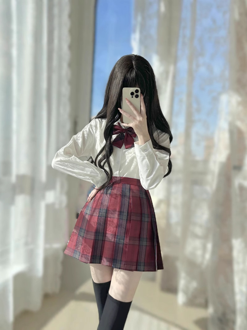 Sakurajima Yuki Jk Uniform Waist-Cinching V-Neck Shirt, Preppy Style Slim-Fit Shirt, Plaid Skirt Set, Japanese Fresh and Sweet Style