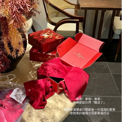 Am988 #   Aima Fortune Red Tira Jelly 100A Antibacterial New Year Wedding Push up Underwear Set for Women