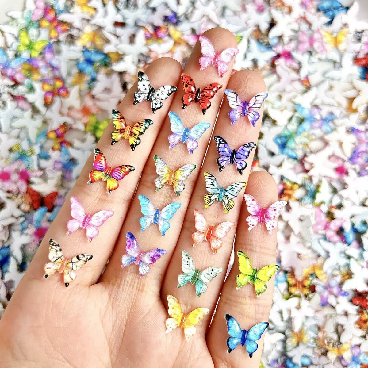 Hot-Printed Colorfulful Butterfly Nail Art Jewelry DIY Stereo Ice-Transparent Butterfly Wearable Nail Hairpin Earrings Accessories