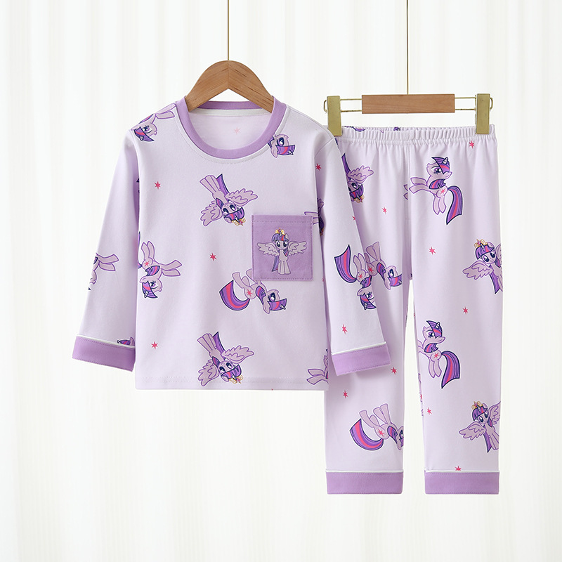 Children's Pure Cotton Pajamas Set Spring & Fall New Style Boys and Girls Middle and Large Kidsren Early Autumn and Early Spring Warm Cartoon Set