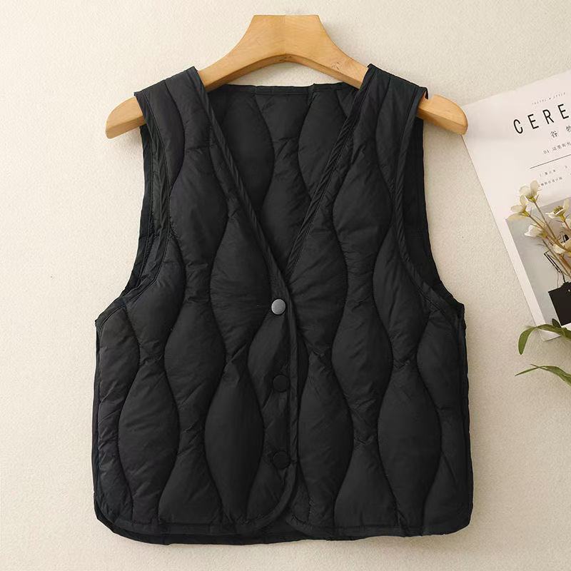 Autumn and Winter Women's down Cotton Vest, Light and Close-Fitting Lining, V Neck Waistcoat, Inner Wear, Warm Short Vest