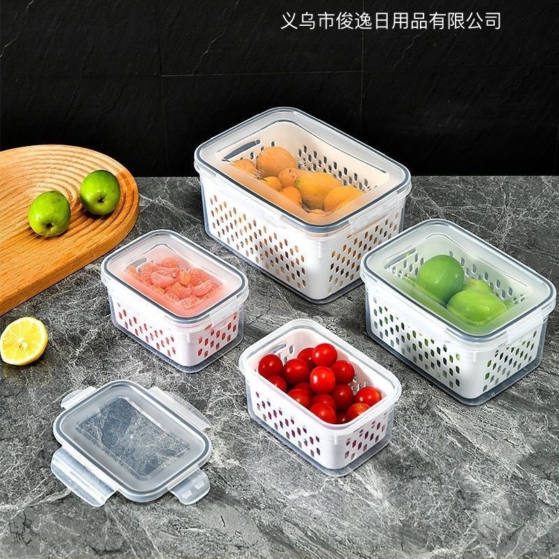 Refrigerator Storage Drain Fresh-keeping Box Blue Square Food Grade Special Refrigeration Frozen Sealed Kitchen Fruit and Vegetable Box