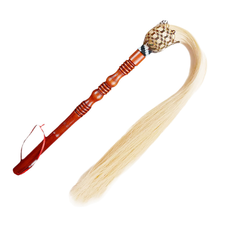 High-End Ponytail Whisk, Buddhist Dust, Taoist Ritual Supplies, Real Ponytail Silk Wooden Handle, Buddhist Dust, Household Dust Ornaments and Props