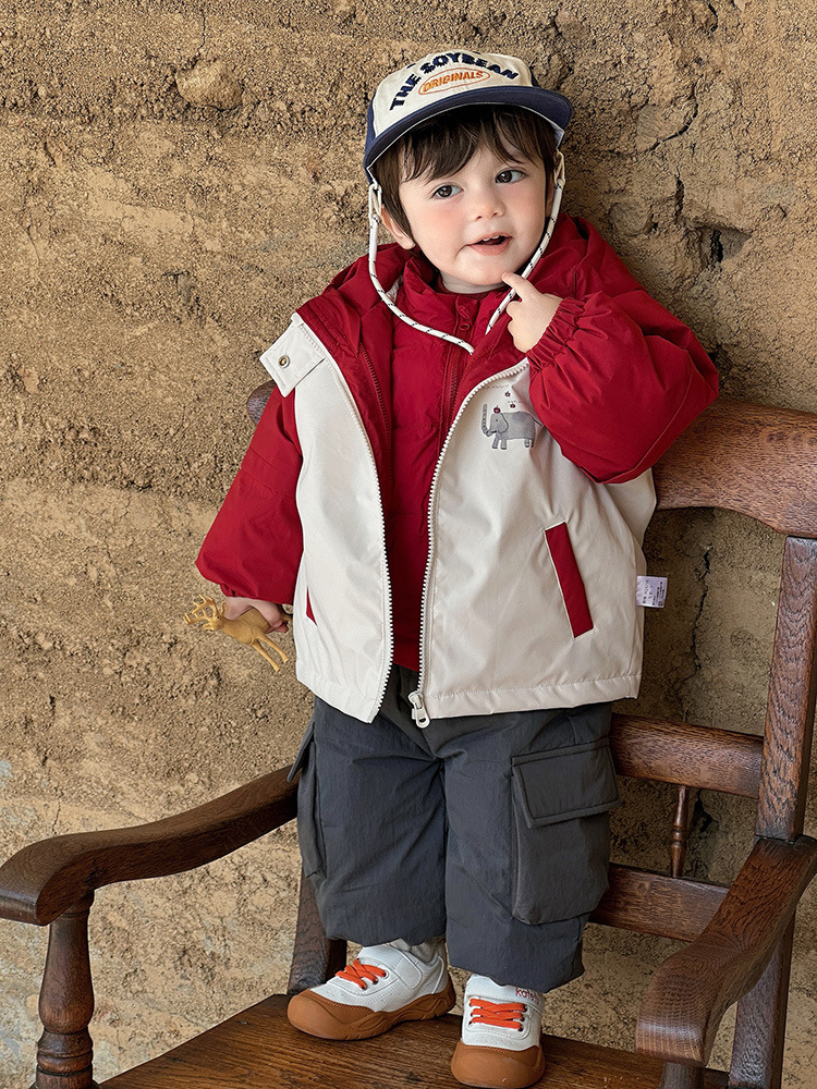 Infant down Jacket Lining Winter Style Baby Boy Warm Cotton Jacket Type a Boy Three-In-One Hooded Jacket