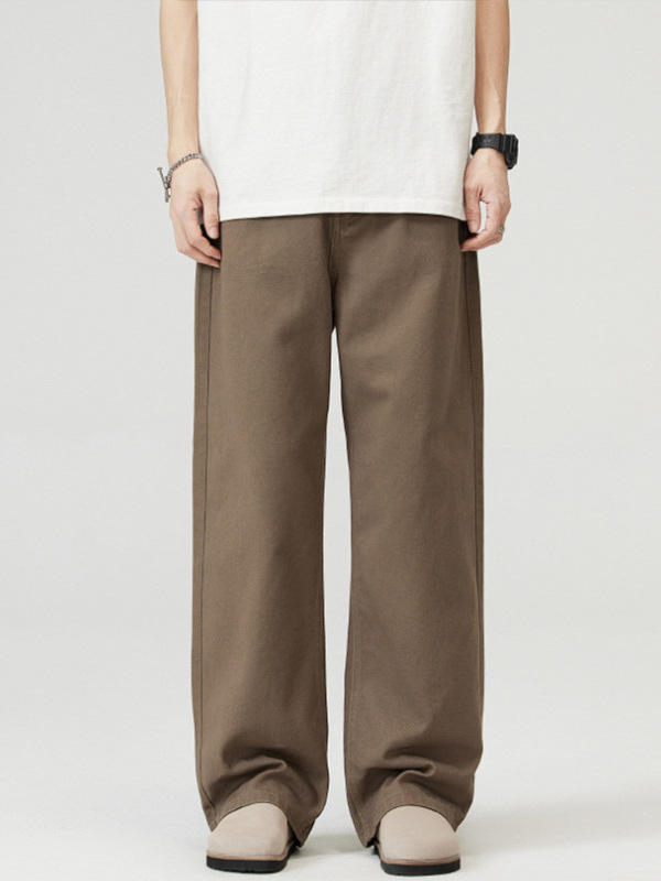 Lktm Men's Wear # Basic Simple and Versatile Solid Color Jeans for Men, High-End Drapey Wide-Leg Straight Casual Pants