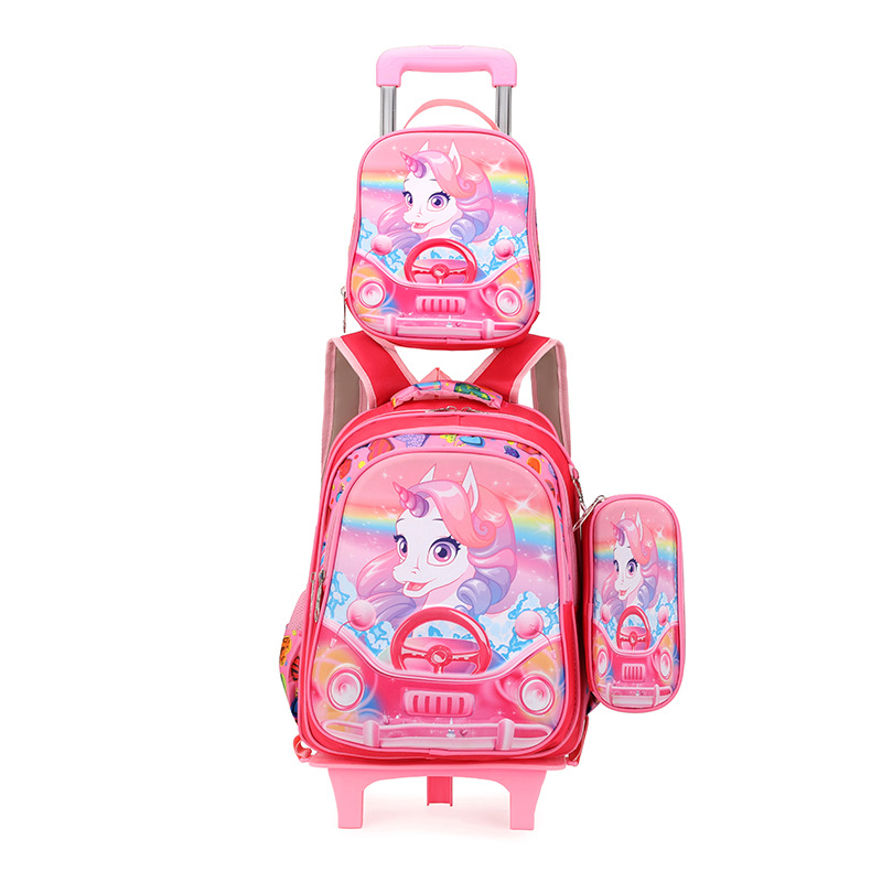 Foreign Trade Primary School Students' Trolley Schoolbags for Grades 3-5, Boys and Girls Backpacks, Lunch Bags, Three-Piece Set, Kidsren's Bags, Lightweight