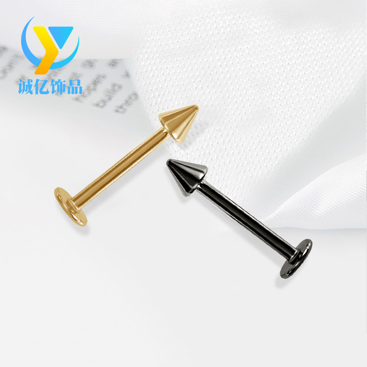 Source Manufacturer Spot Rose Gold Cone Head Flats Bottom Stainless Steel Lip Nail Geometric Electroplated Lip Nail Piercing Jewelry