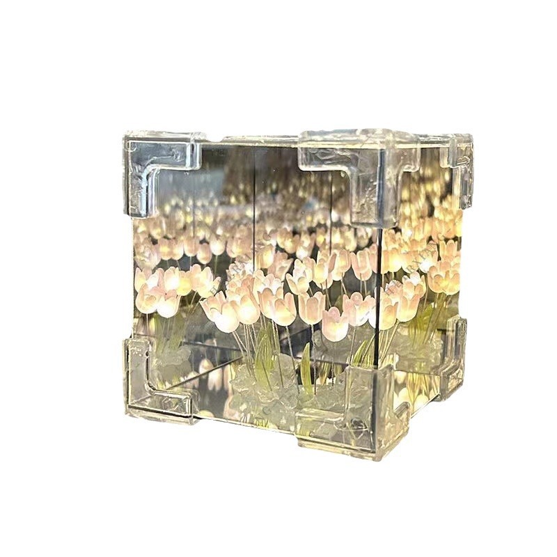 Handmade DIY Tulip Flower Sea Night Light Material Stereo Magic Mirror Couple Girlfriend Birthday Gift