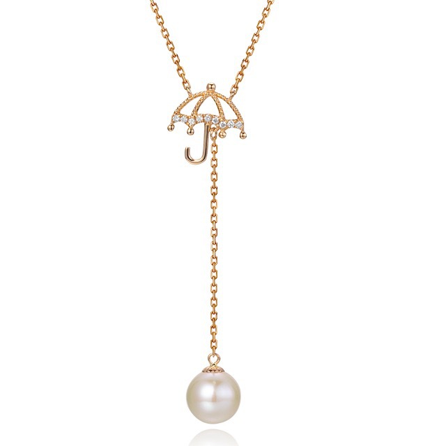18K Rose Gold Diamond Custom Pearl Necklace Lovers in the Rain, with Certificate Gift Preferred