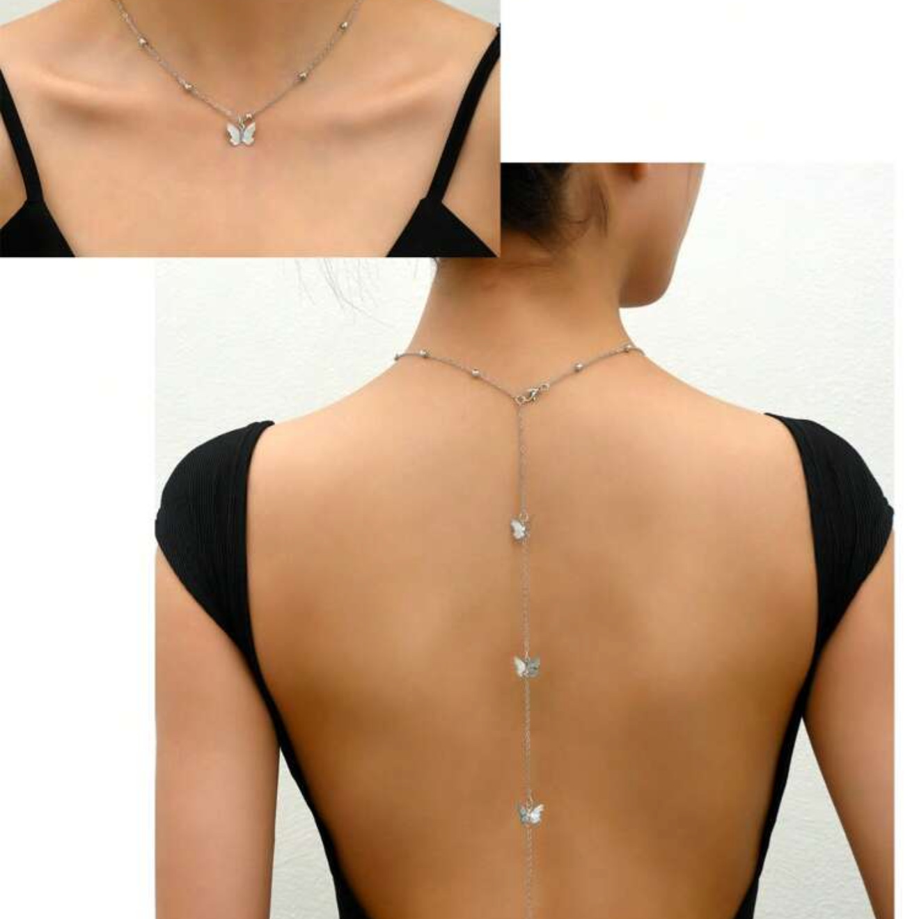 European and American Cross-border Alloy Sexy Back Chain Necklace Fashion Simple Butterfly Pendant Body Chain Women's Long Necklace Jewelry