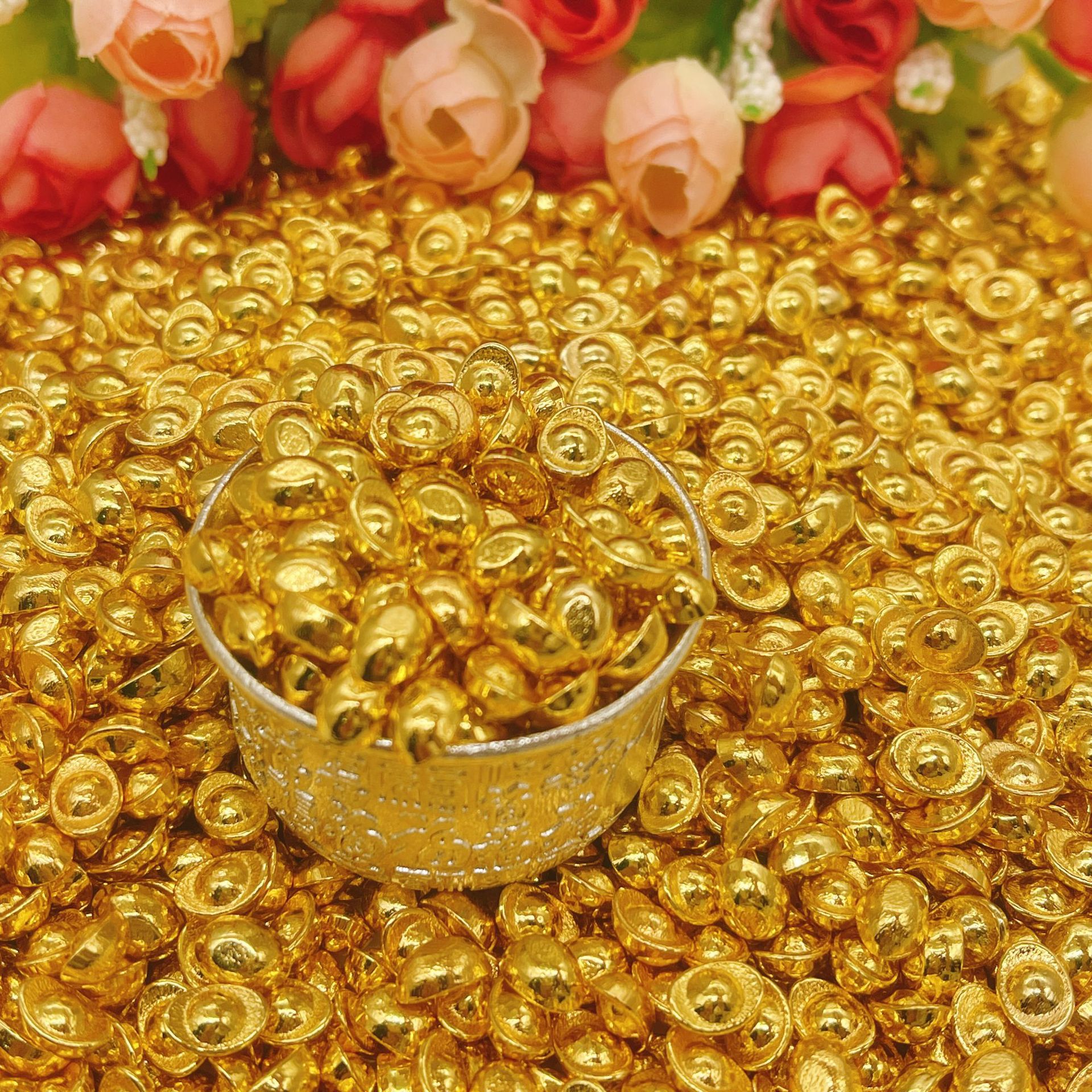 Tiktok Trending Realistic Mini Gold Ingot Solid Gold Nugget 1cm Gram Small Ornament for Attracting Wealth