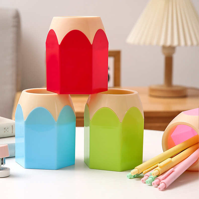 Cross-Border Exclusive Supply of Desktop Color-Blocked Pen Holders, Student Storage Stationery, Large-Capacity Storage Bucket, Large Pencil-Head Plastic Pen Holder