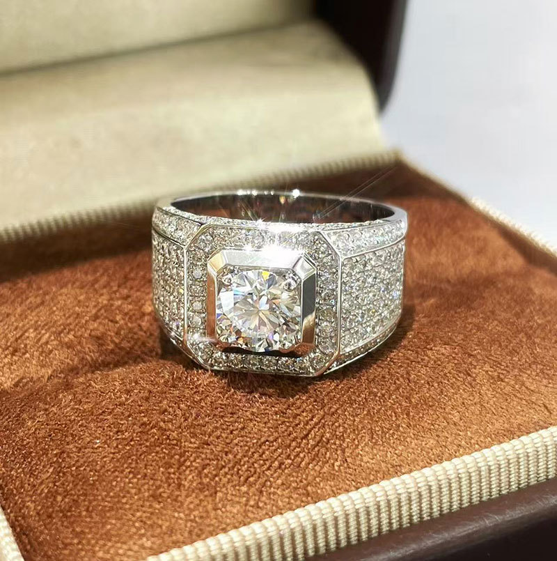 Pt950 Platinum Full Diamond Luxury Men's Ring 2 Carat Cultivated Diamond Ring Customized 14K9K Ring Cross-Border Export