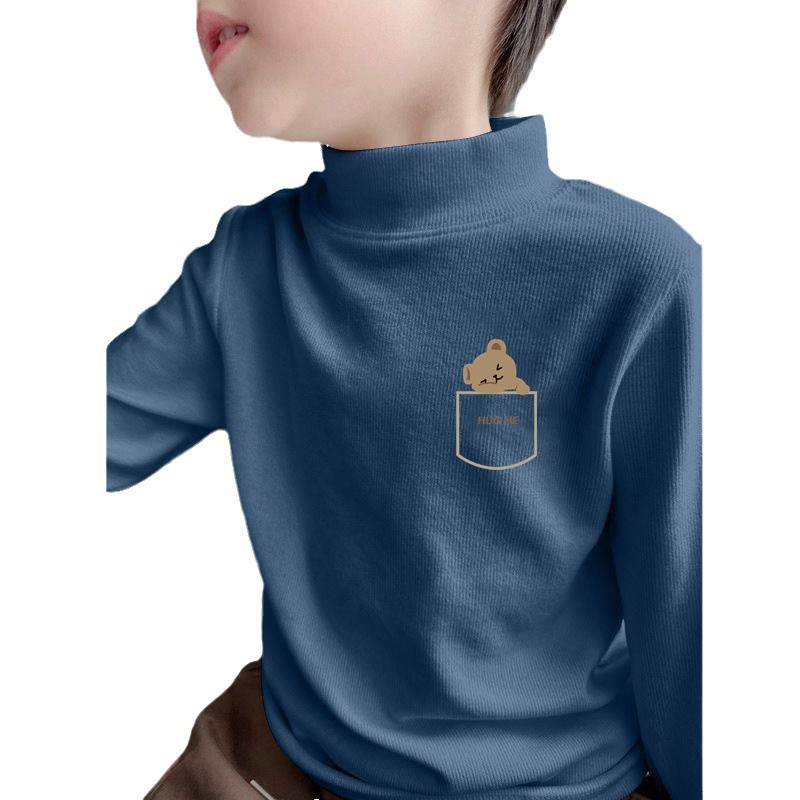 Y2556 # Children's Thermal Half-High Collar Base Shirt for Autumn and Winter, Boys' Long-Sleeve T-Shirt, Fleece-Lined Warm Top for Older Children.
