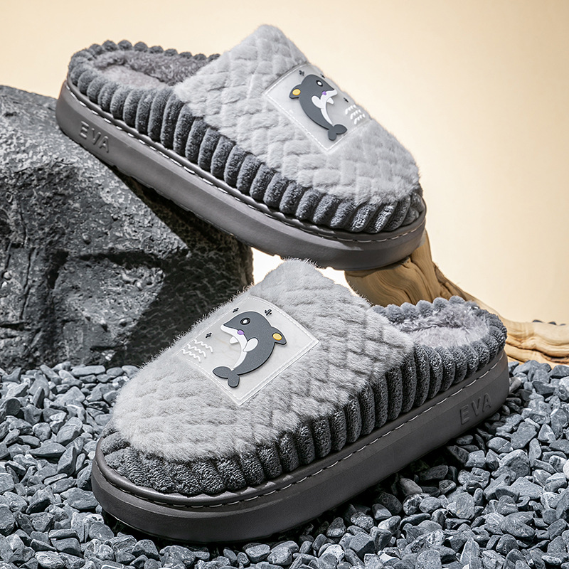 Men's cotton slippers winter plus size winter warm indoor home wool slippers non-slip simple couple cotton shoes women