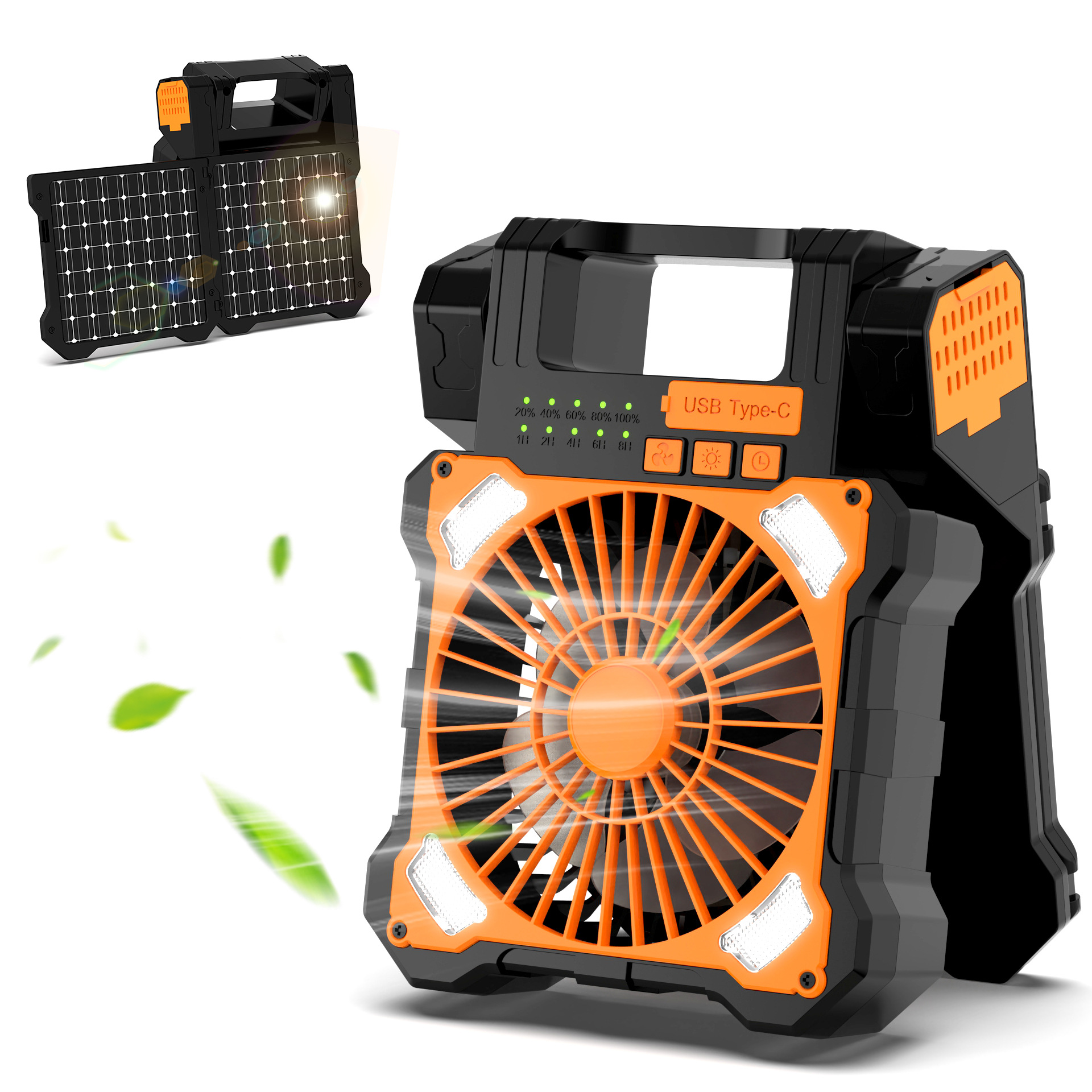 Солнечный вентилятор для кемпинга, литий-ионный аккумулятор, портативный, USB, двойная солнечная панель