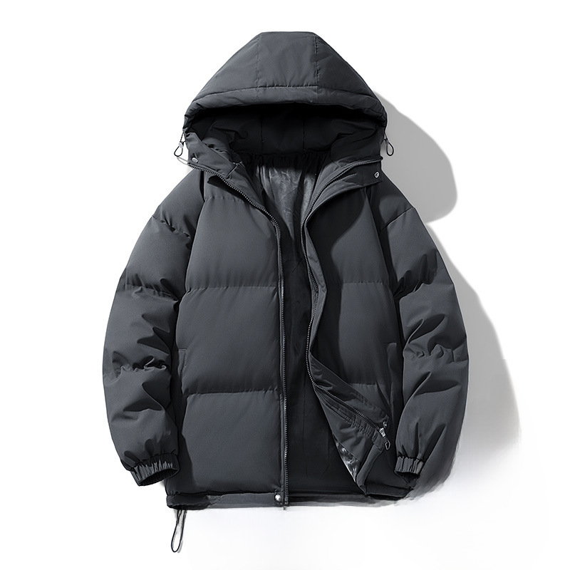 Down cotton-padded jacket men's cross-border couple's cotton-padded jacket hooded cotton-padded jacket outdoor bread clothing thickened warm solid color plus size coat