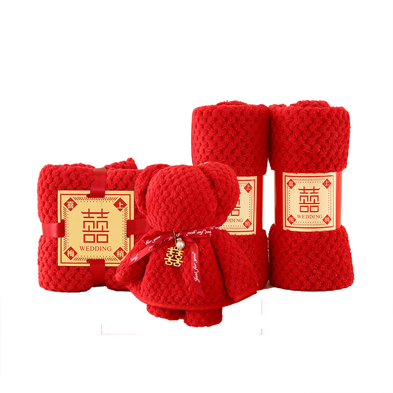 Bear towel coral fleece hand gift wedding wedding wedding shop promotion activity opening gift red towel advertising gift