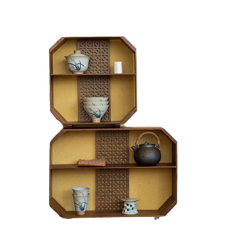 Chinese Bamboo Bogu Rack Small Duobao Pavilion Tea Room Ornaments Desktop Storage Rack Teapot Tea Set Rack Storage Rack