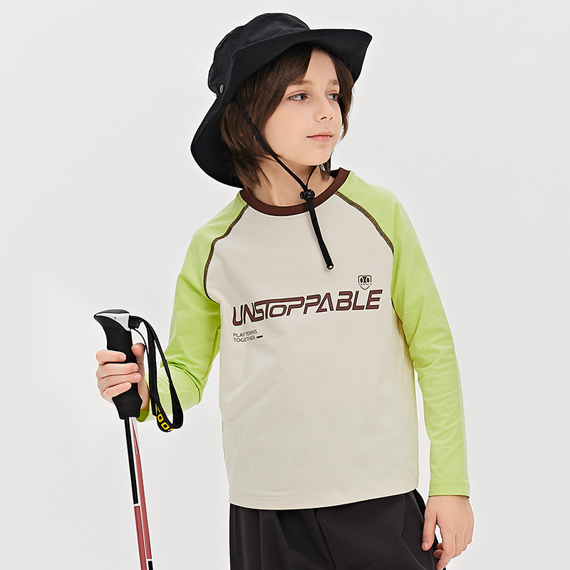Children's Rice Paper Clothes Moisture Absorption Quick-drying Long-sleeved T-shirt Cool A Raglan Sleeve Contrast Color Sportswear Spring and Summer New