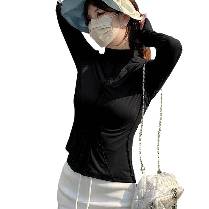 Vertical Collar Yoga Sunscreen Clothing Summer plus size Women's Coat Anti-ultraviolet White Tower Casual Breathable Slim-Fit Version