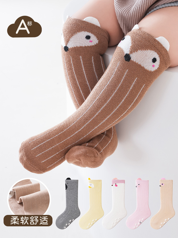 Cartoon baby socks autumn and winter non-slip dispensing baby socks pure polyester cotton newborn mid-length over-the-knee socks batch