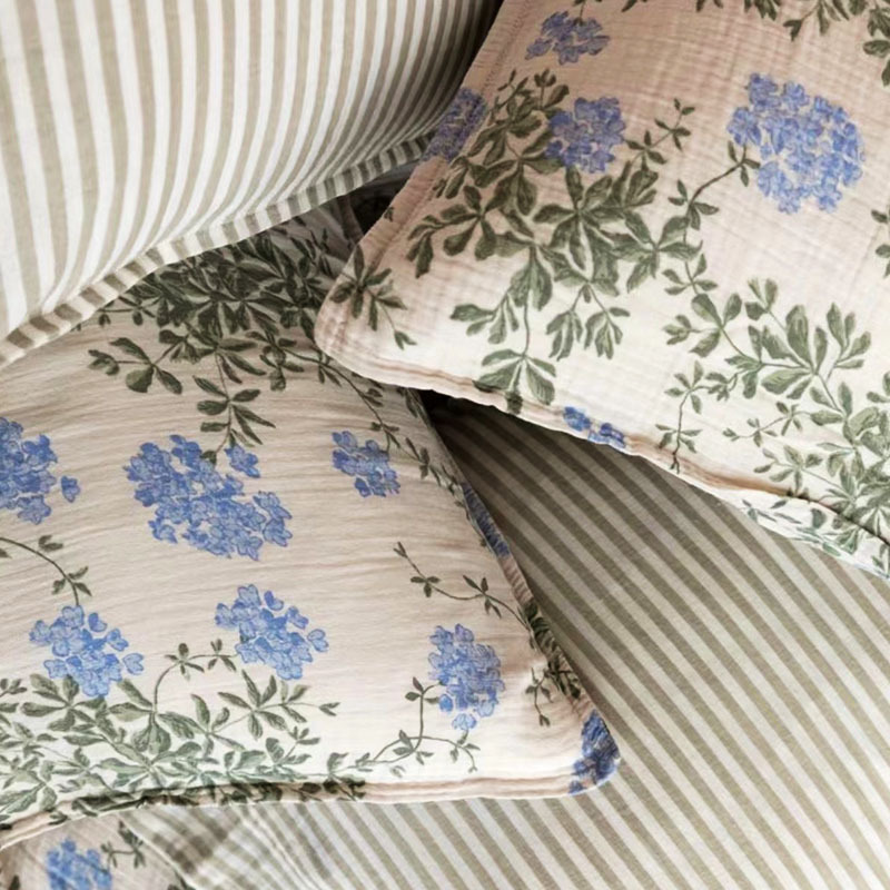 New Style Bedding Four-piece Set ins Style Baby Cotton Bedding Blue Jasmine Gauze Bedding Children's Bedding Cover Pillowcase