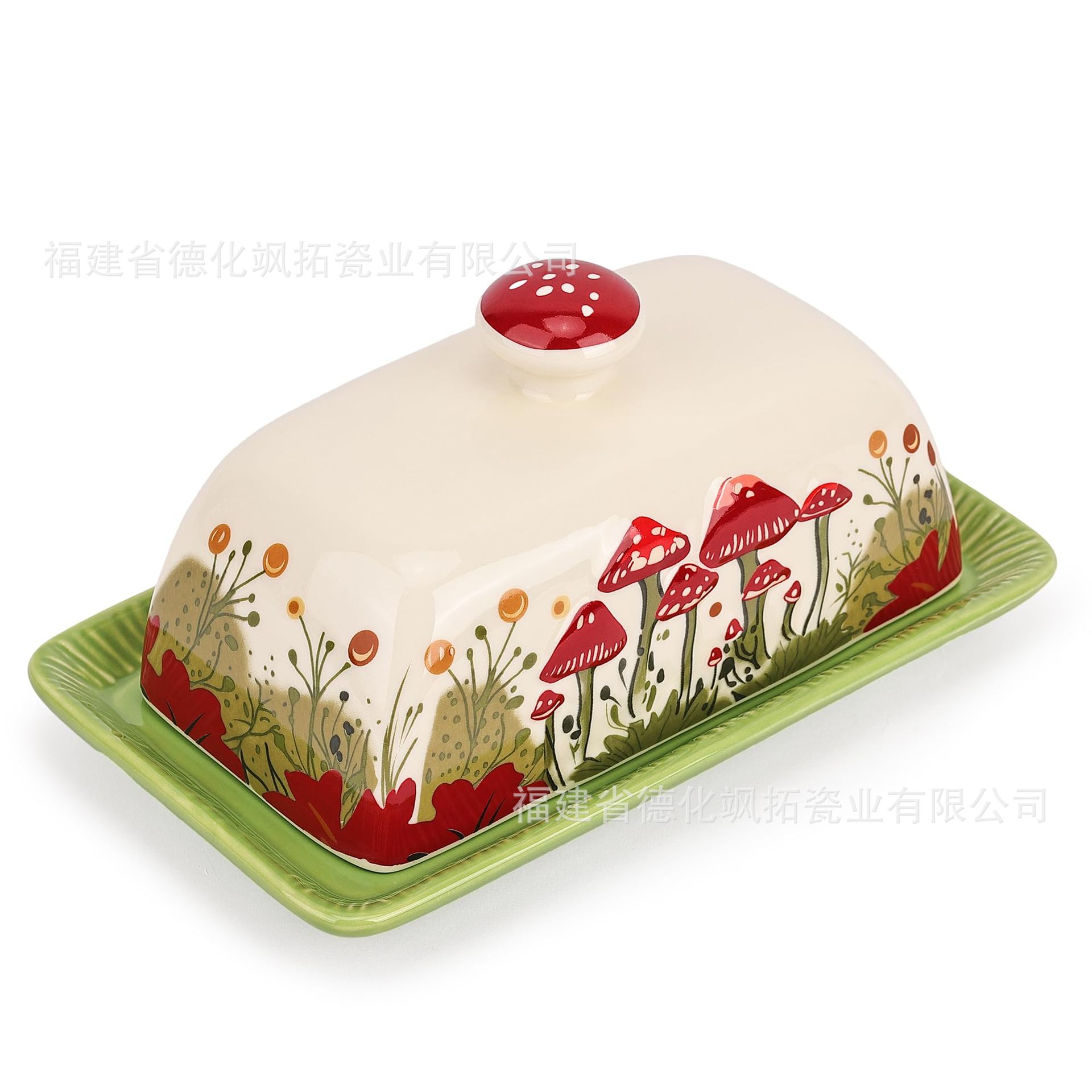 Cross-border Hot-selling Creative Mushroom Ceramic butter Dish Kitchen Cheese Cheese Storage Box with Lid Bull Oil Tank Storage Box