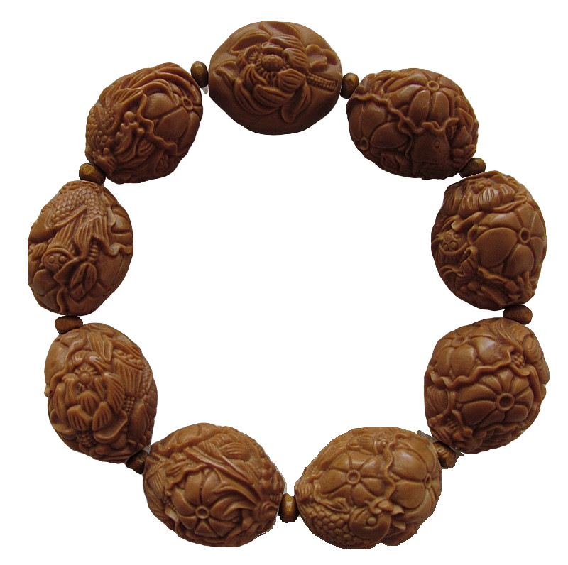Olive Kernel Bracelet God of Wealth Olive Kernel Carving Maitreya Buddha Nuclear Carving Play 18 Arhat Kowloon Plain Bead Bracelet