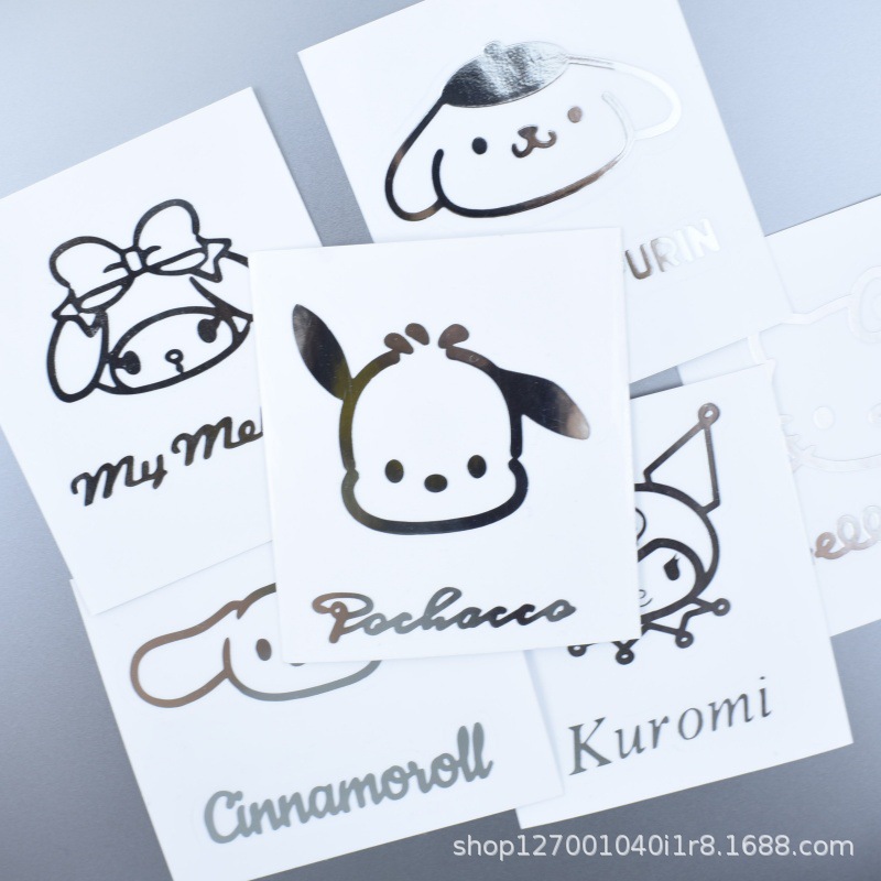 Sanrio Cute Cartoon Hand Account Sticker Children's Hand Account Sticker Waterproof Transparent Metal Sticker Simple Gift Box Decoration