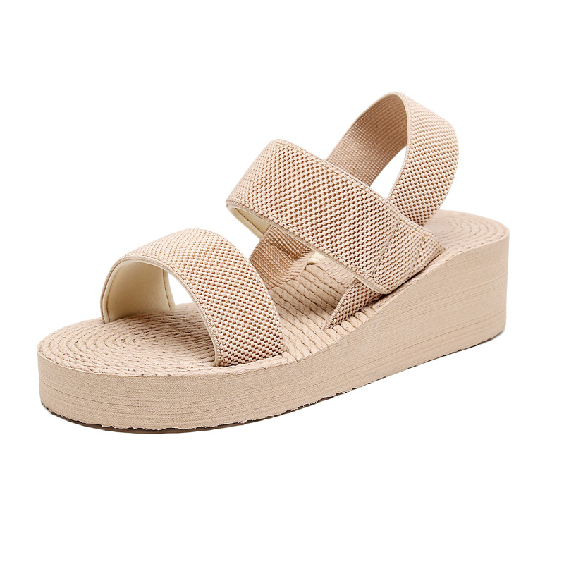 Summer new platform outdoor slippers imitation straw simple pastoral seaside holiday beach shoes plus size slippers