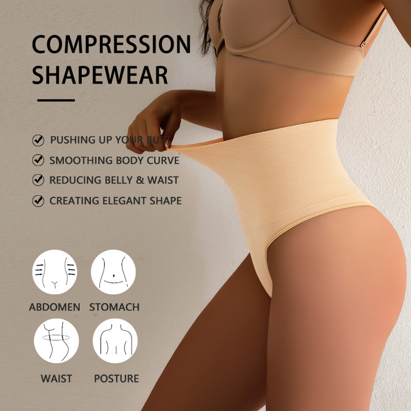 Cross-border high waist belly shaping pants waist shaping thong women's body shaping sexy hip lifting butt exposed plus size version underwear